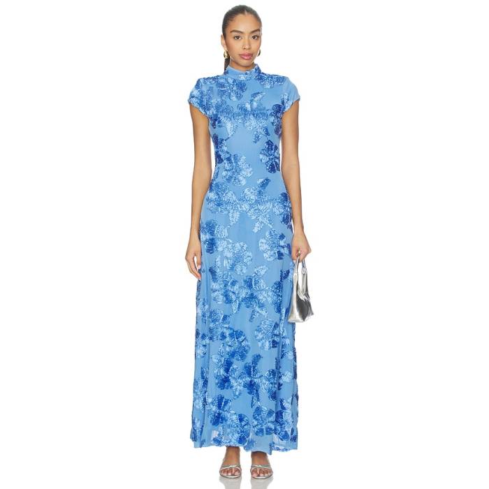Rotate 【 Mesh Capsleeve Maxi Dress Women Hydrangea Blue 】 御召しもの レディース 青碧 青碧