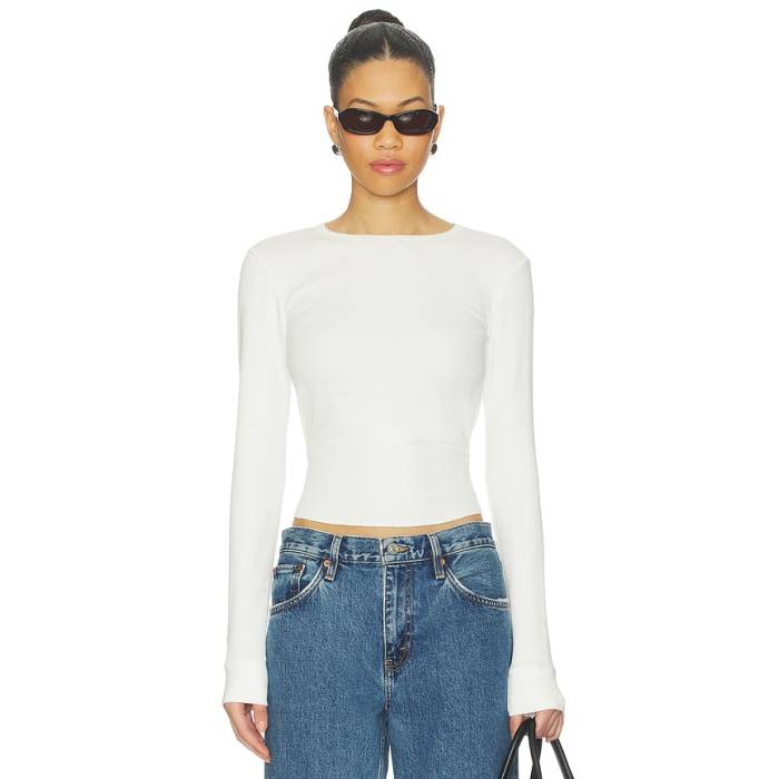 Re/Done 【 Baby Waffle Long Sleeve Top Women Off White 】 ワーヘル Sleeve 衣袂 レディース 白いこと 白いこと