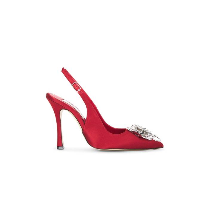 Blumarine 【 Satin Sling Back Pump Women Red Chili Pepper 】 繻子 揚水機 レディース Red 赤・赤いこと