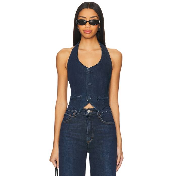 好ましいアメリカン Good American 【 Denim Halter Vest Women Indigo724 】 ジーンズ 限りない レディース タンクトップ-トップス-レディースファッション