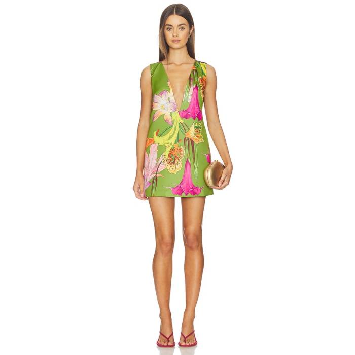 Muma World 【 Floral Canopy V Neck Electra Dress Women Green 】 御召しもの レディース green 緑・緑であること
