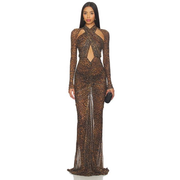 Lapointe 【 Printed Mesh Halter Ruched Gown Women Leopard 】 レディース ヒョウ柄 レオパード