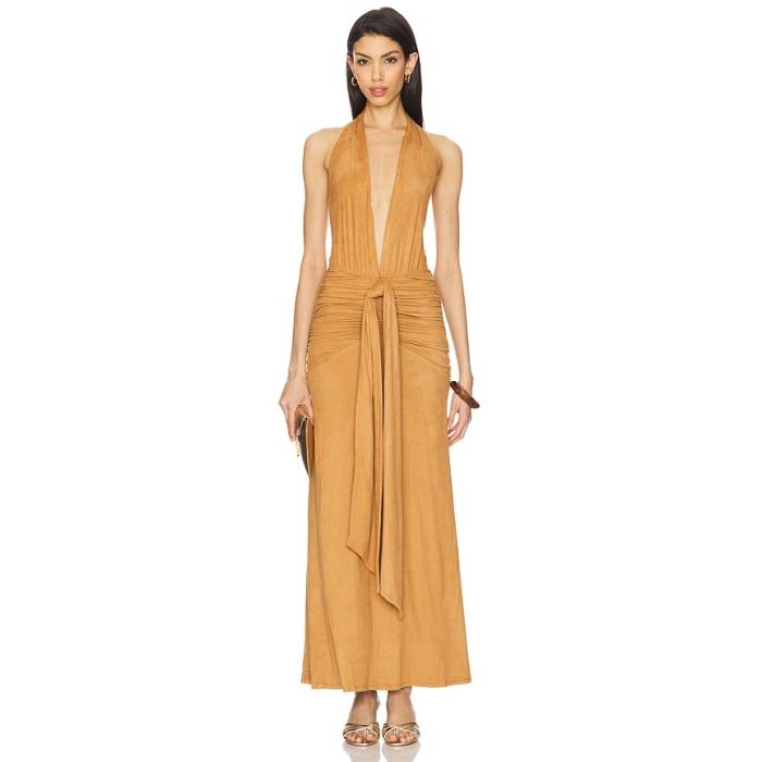 Afrm 【 Heidi Suede Dress Women Caramel 】 スエード・スウェード 御召しもの レディース