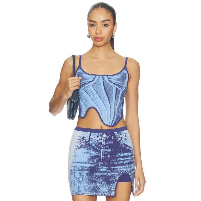 Ph5 【 Mila Denim Print Tank Top Women Denim Blue 】 ジーンズ 貯蔵タンクいの一番 レディース ジーンズ 青碧 青碧