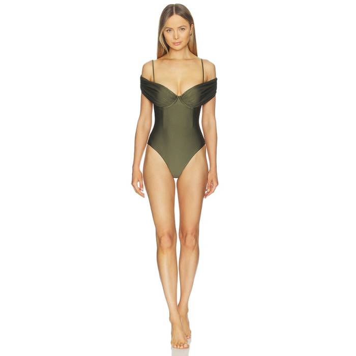 Simkhai 【 Calix Draped Bustier Cup One Piece Swimsuit Women Fern 】 海水着 レディース