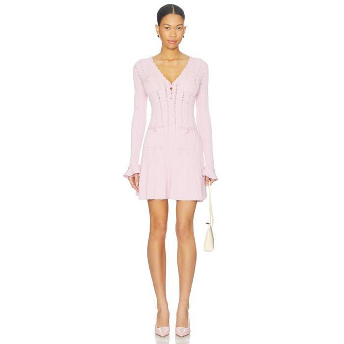 Self-Portrait 【 Pearl Trim Knit Mini Dress Women Pink 】 パール 編み物 御召しもの レディース pink さくら色