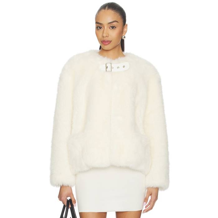 We11Done 【 Faux Fur Belt Jacket Women Ivory 】 胴締め Jacket 上衣 レディース 象牙色