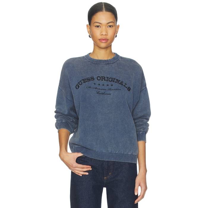 Guess Originals 【 Boxy Logo Sweater Unisex Night Eclipse 】 ロゴ トレーナー ユニセックス ナイト｜スニケス
