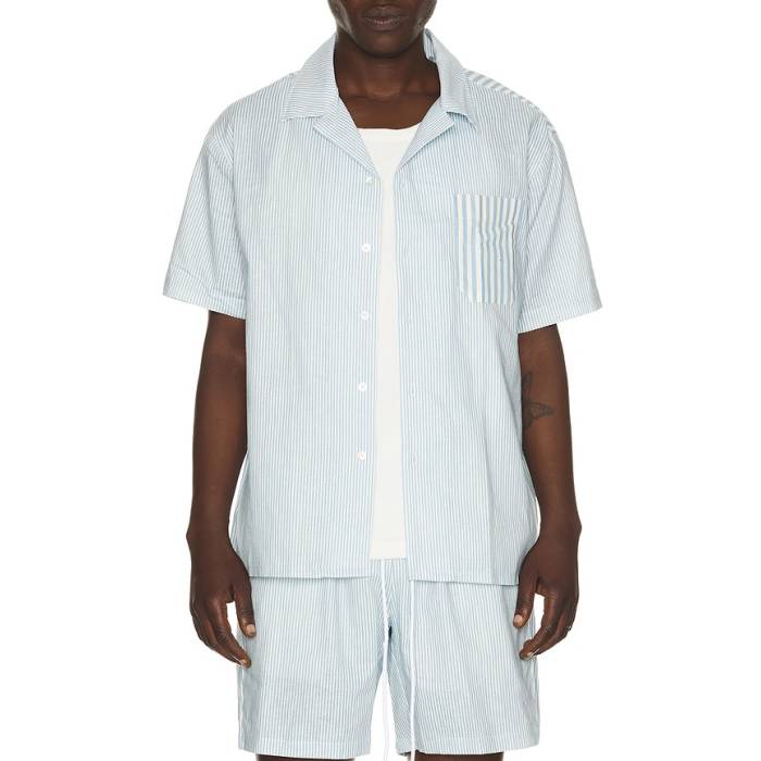 Motel Margarita 【 Del Mar Button Up Shirt Men Denim \u0026Amp; White 】 メンズ ジーンズ 白いこと 白いこと Tシャツ・カットソー-メンズファッション
