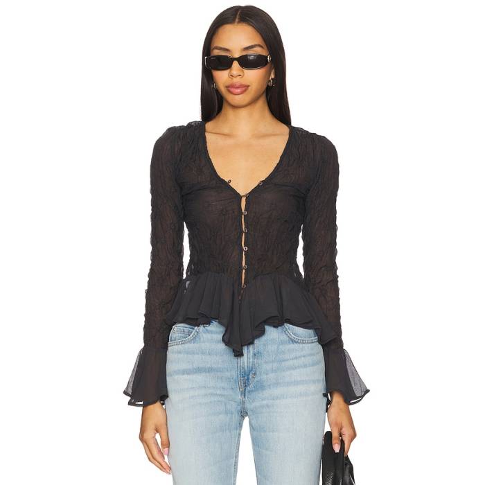 フリーピープル Free People 【 Elias Smocked Blouse Women Black 】 レディース 黒色 ブラック｜スニケス