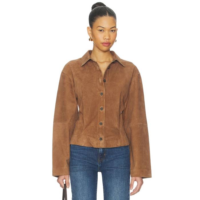 L\u0027academie 【 By Marianna Dara Suede Button-Down Shirt Women Toffee 】 スエード・スウェード 名取り草落ち込む レディース