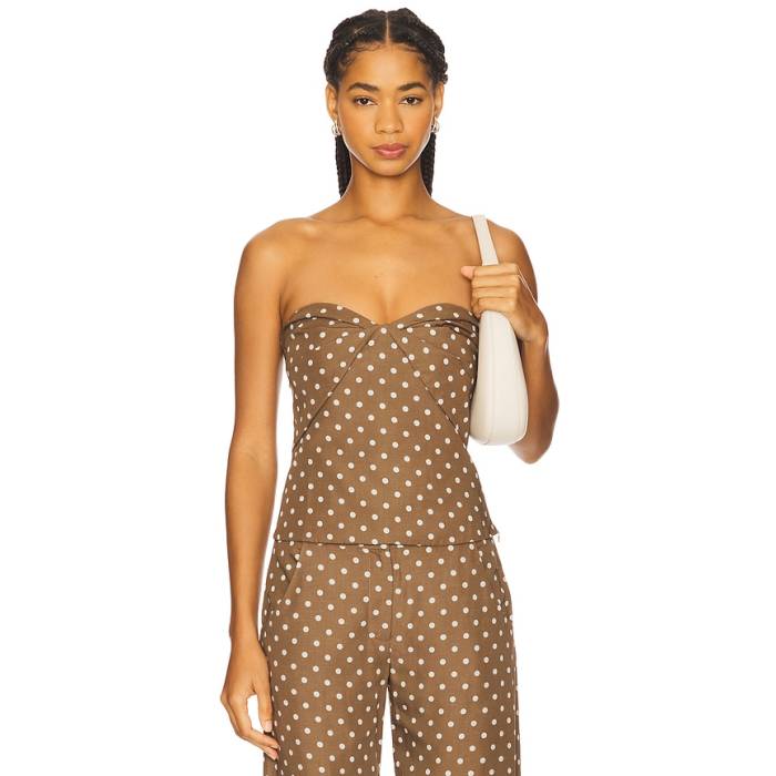 アマンダアプリチャード Amanda Uprichard 【 X Revolve Soho Top Women Chocolate Brown Polka Dot 】 レディース 赤銅色 赤銅色