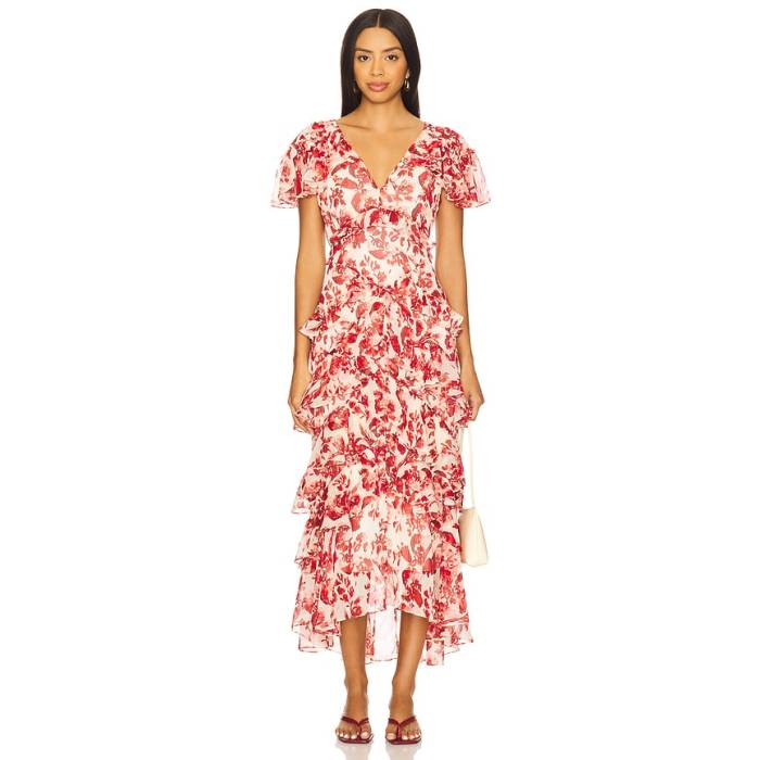 Cinq A Sept 【 Floral Ribbons Tatum Dress Women Cherry Rose Multi 】 御召しもの レディース Rose サクラ色