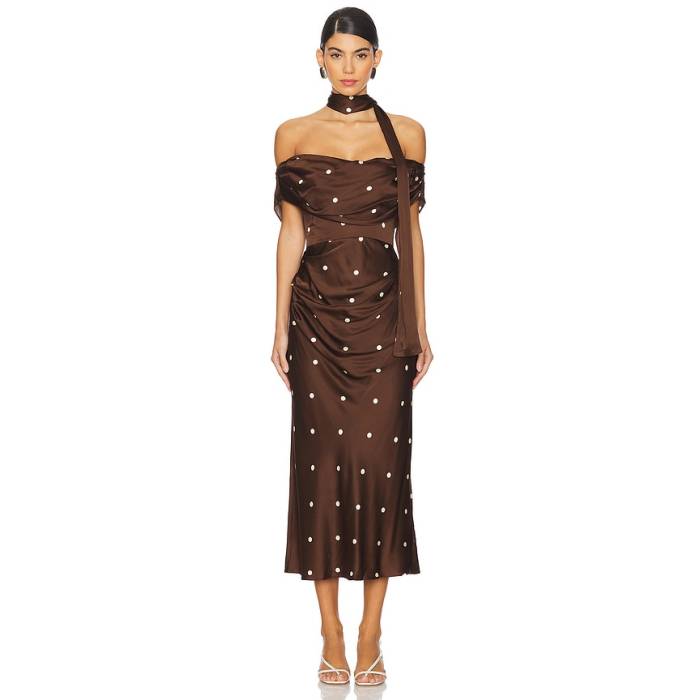 Lpa 【 Luisa Midi Dress Women Brown \u0026Amp; Cream Dot 】 お召しもの レディース 赤銅色 赤銅色 皮膚軟化剤