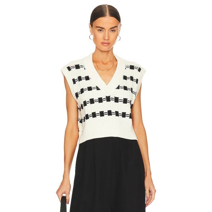 L\u0027academie 【 Danelea Cropped Vest Women Ivory \u0026Amp; Black 】 より良い レディース 象牙色 黒いこと 黒いこと