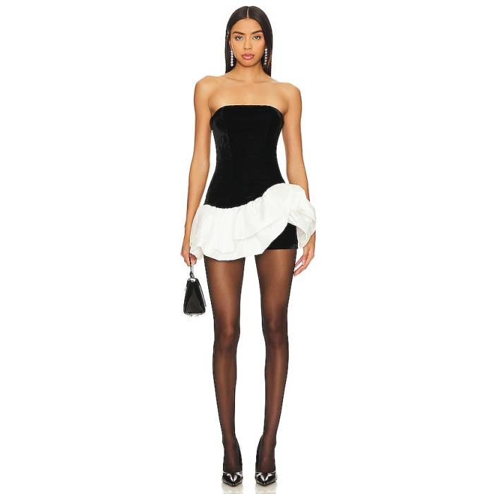 Nbd 【 Ella Strapless Ruffle Dress Women Black \u0026Amp; White 】 お召しもの レディース 黒いこと 黒いこと 白いこと 白いこと