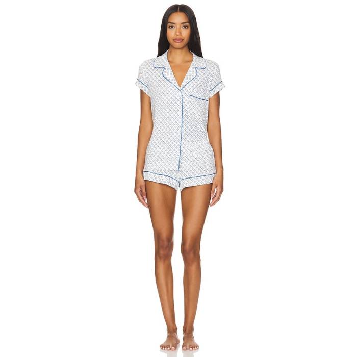 エバージェイ Eberjey 【 Gisele Shortie Pj Set Women Petite Batik Ivory &Amp; Wedgewood Blue 】 レディース 【小さめ】 アイボリー 青色 ブルー|スニケス