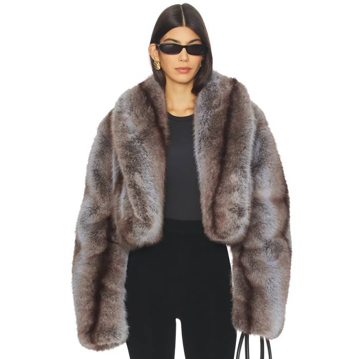 Afrm 【 Stephanie Faux Fur Coat Women Lilac &Amp; Brown Stripe 】 レディース 茶色 ブラウン Stripe ストライプ｜スニケス