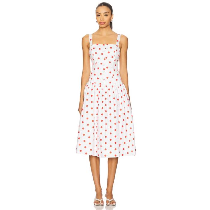 For Love & Lemons 【 Red Dot Midi Dress Women White 】 Red 赤・レッド ドレス レディース 白色 ホワイト｜スニケス