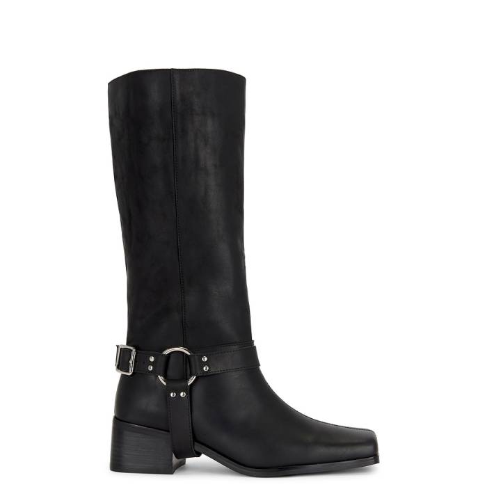 Nakedvice 【 The Reese Moto Boot Women Black Waxy Oiled Leather 】 ブーツ レディース 黒いこと 黒いこと なめし革