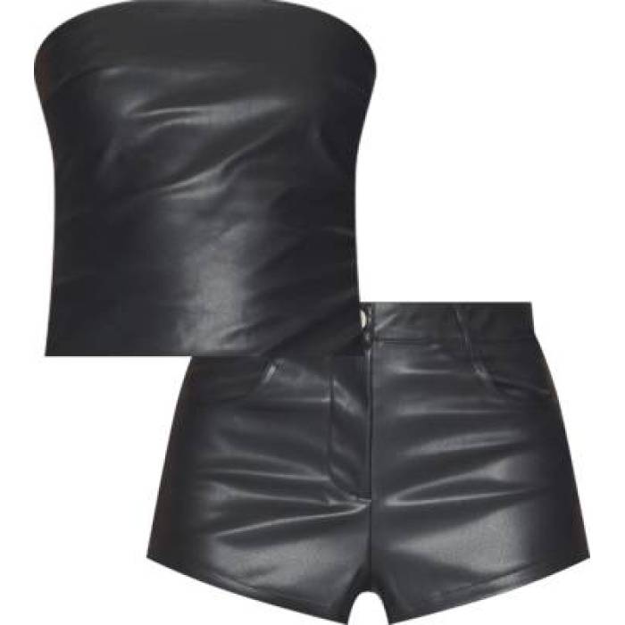 Superdown 【 Kayla Faux Leather Short Set Women Black 】 なめし革 レディース 黒いこと 黒いこと