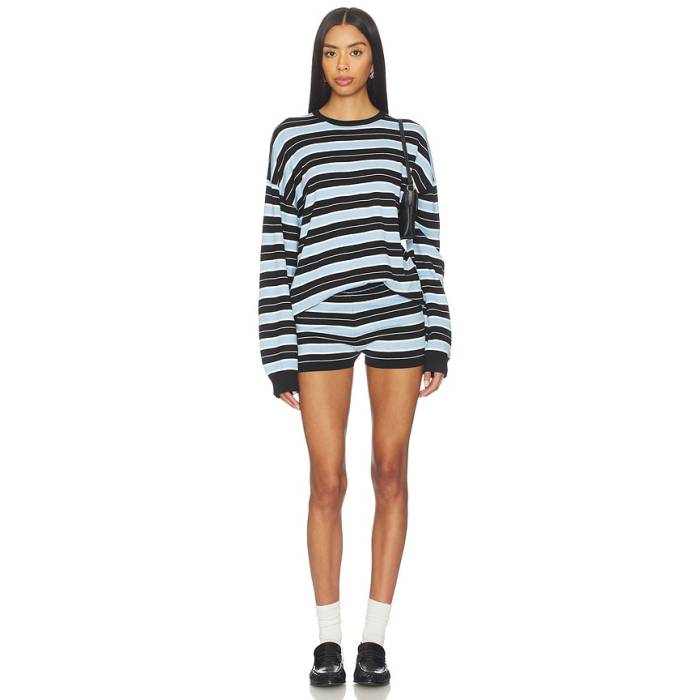 Superdown 【 Kylah Knit Short Set Women Blue Stripe 】 編み物 レディース 青味 青み Stripe 縞模様