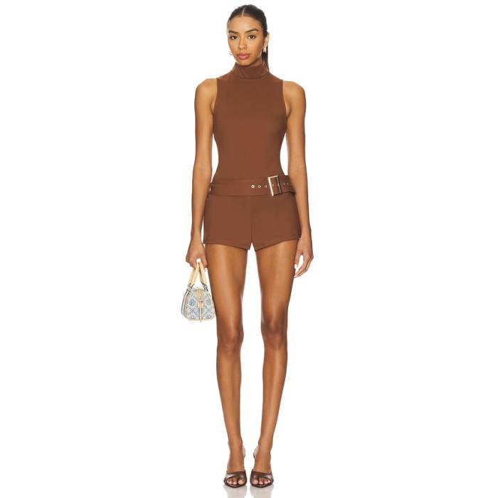 Superdown 【 Evie Romper Women Chocolate Brown 】 ロンパース レディース 赤銅色 赤銅色