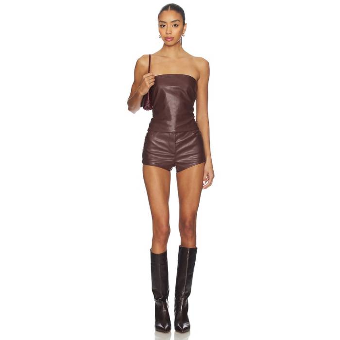 Superdown 【 Kayla Faux Leather Short Set Women Brown 】 なめし革 レディース 赤銅色 赤銅色