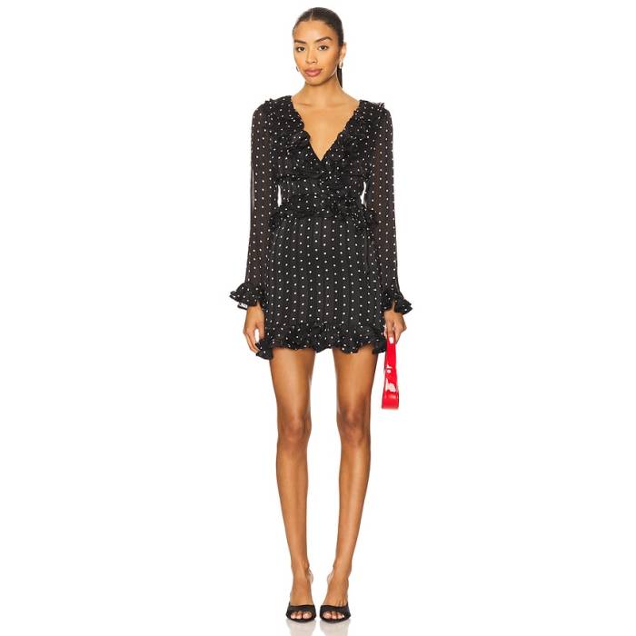 バルドット Bardot 【 Frill Detail Spot Mini Dress Women Black Spot 】 ドレス レディース 黒色 ブラック｜スニケス
