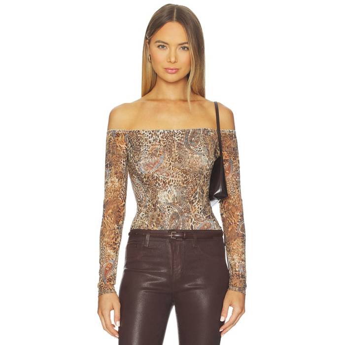 L\u0027agence 【 Peonie Bodysuit Women Brown \u0026Amp; Blue Valencia Leopard 】 上半身背広 レディース 赤銅色 赤銅色 青味 青み ヒョウ柄 レオパード