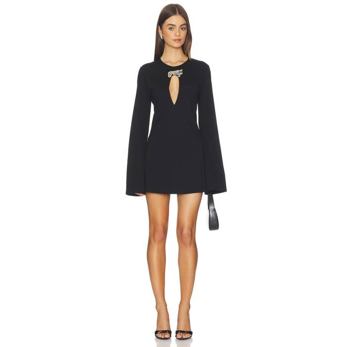 Kate Barton 【 Long Sleeve Keyhole Mini Dress Women Black 】 Sleeve 衣袂 御召しもの レディース 黒いこと 黒いこと