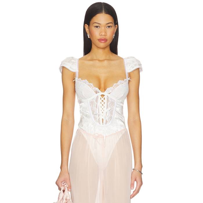 For Love \u0026 Lemons 【 Rita Rose Bodysuit Women White 】 Rose サクラ色 上半身背広 レディース 白いこと 白いこと