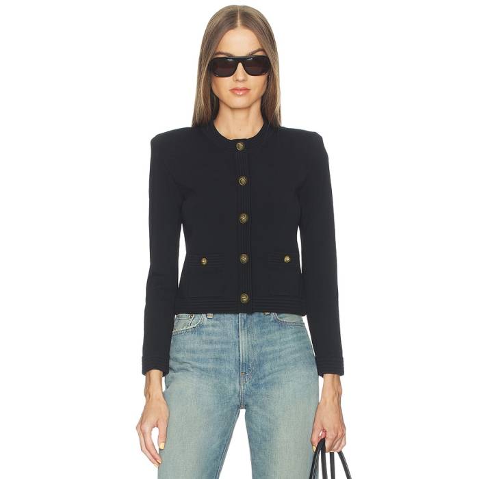L\u0027agence 【 Patsy Crop Crew Cardi Women Black \u0026Amp; Gold 】 Crop クロップ 労働者の一団 レディース 黒いこと 黒いこと ゴールド