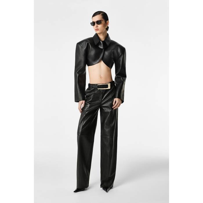 Revolve Los Angeles 【 Agnes Cropped Leather Jacket Women Black 】 なめし革 Jacket 上衣 レディース 黒いこと 黒いこと