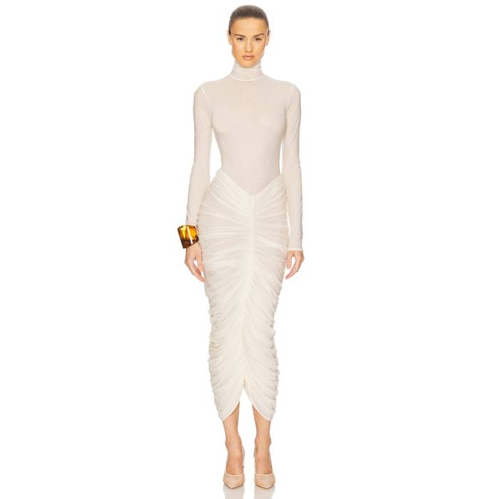 Helsa 【 The Super Sheer Ruched Dress Women Sheer Ivory 】 お召しもの レディース 象牙色