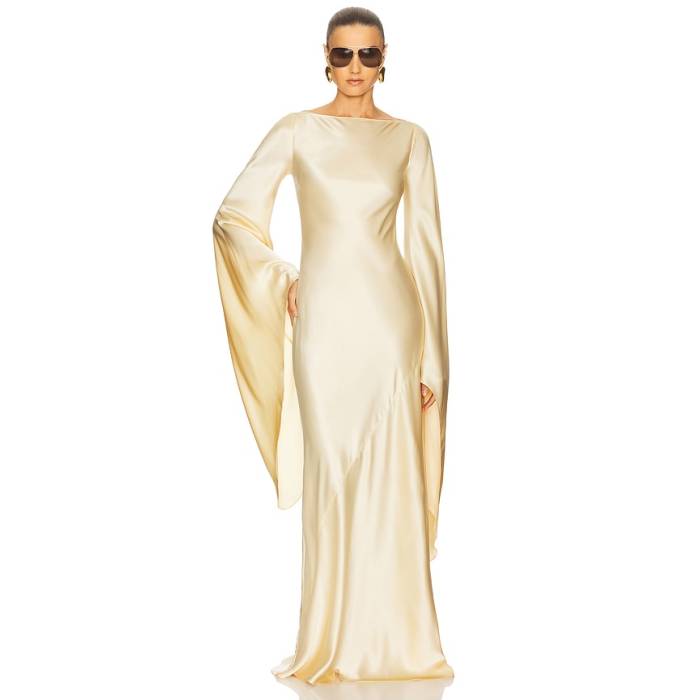 Helsa 【 The Rosalind Dress In Silk Charmeuse Women Golden Peach 】 御召しもの レディース