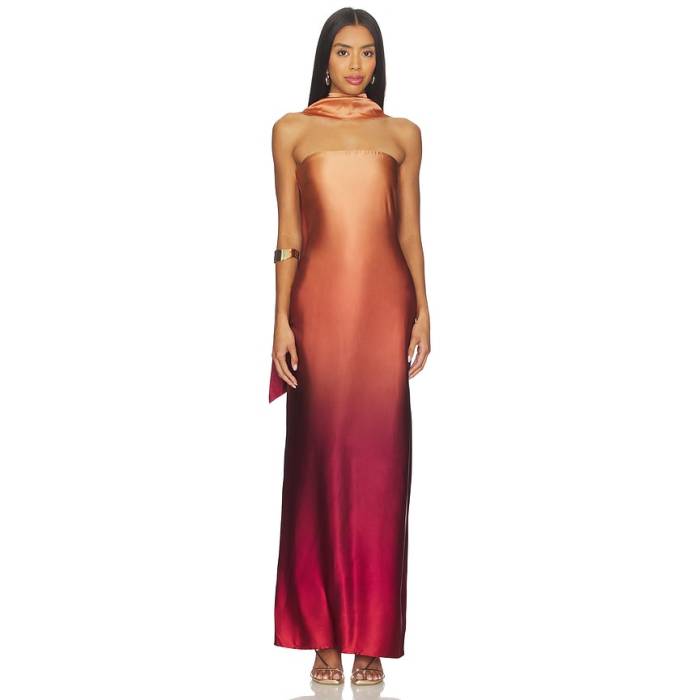 Nbd 【 The Coralena Maxi Dress Women Deep Red \u0026Amp; Gold Ombre 】 お召しもの レディース ディープ Red 赤・赤いこと ゴールド