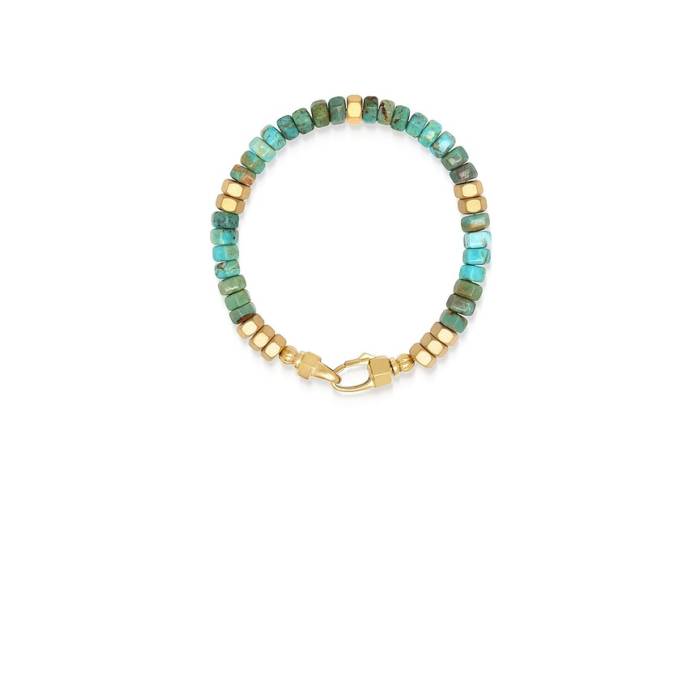 Nialaya 【 Hexagon Beaded Bracelet Men Turquoise \u0026Amp; Gold 】 腕輪 メンズ ゴールド