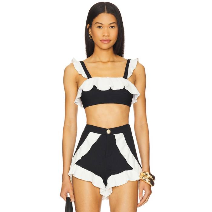 Patbo 【 Merian Knit Flutter Color Block Bikini Top Women Black 】 ニット レディース 黒色 ブラック|スニケス