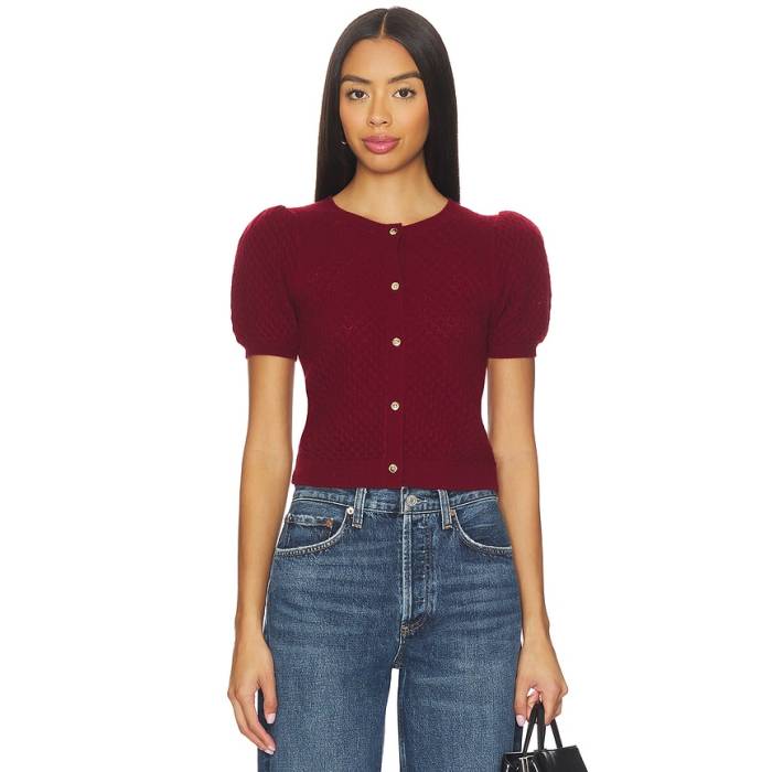 アリスアンドオリビア Alice + Olivia 【 Sabine Crop Cardigan Women Oxblood 】 Crop クロップ ジレー レディース 赤・オックスブラッド