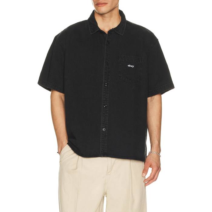 オベイ Obey 【 Owens Denim Shirt Men Faded Black 】 ジーンズ メンズ 黒いこと 黒いこと