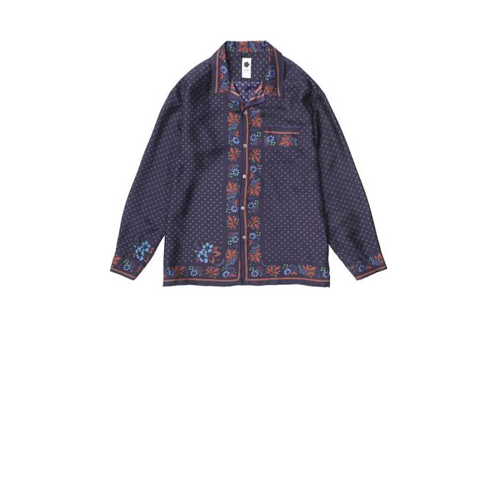 Vowels 【 Long Sleeve Silk Scarf Shirt Men Purple 】 Sleeve 捩り えり巻き メンズ Purple 紫・パープル