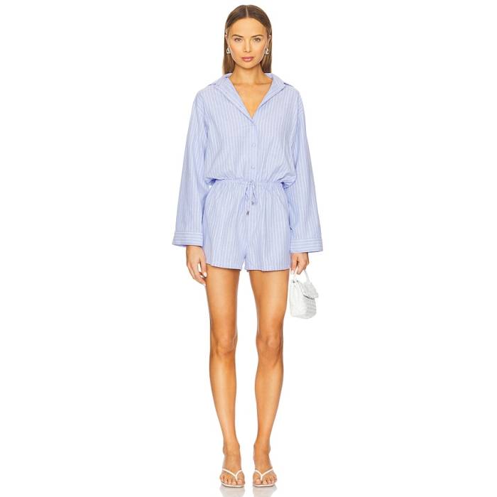 More To Come 【 Asha Romper Women Blue Stripe 】 ロンパース レディース 青味 青み Stripe 縞模様