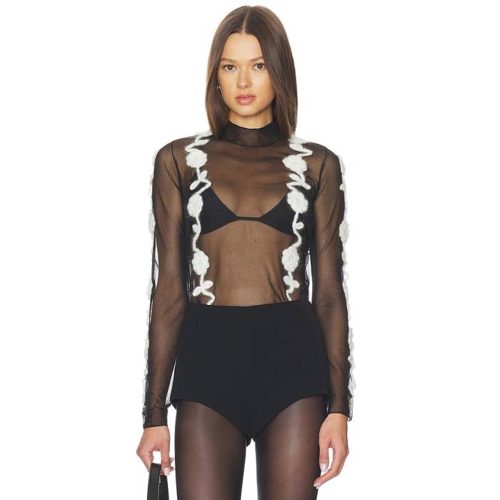 ガニー Ganni 【 Sheer Flower Crochet Applique Top Women Black 】 レディース 黒いこと 黒いこと