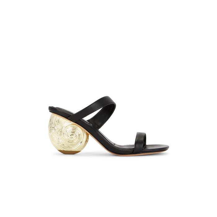 Simkhai 【 Marion Metallic Leather Shell Heel Women Black \u0026Amp; Gold 】 なめし革 shell 外殻 踵 レディース 黒いこと 黒いこと ゴールド
