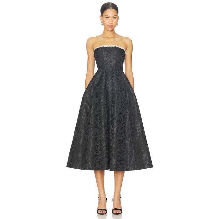 Lovers And Friends 【 Alexandra Midi Dress Women Black Brocade 】 御召しもの レディース 黒いこと 黒いこと