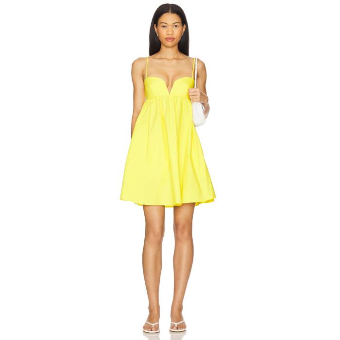 スサナモナコ Susana Monaco 【 Poplin Lace Up Back V Wire Dress Women Lemon 】 ドレス レディースファッション ドレス レディース