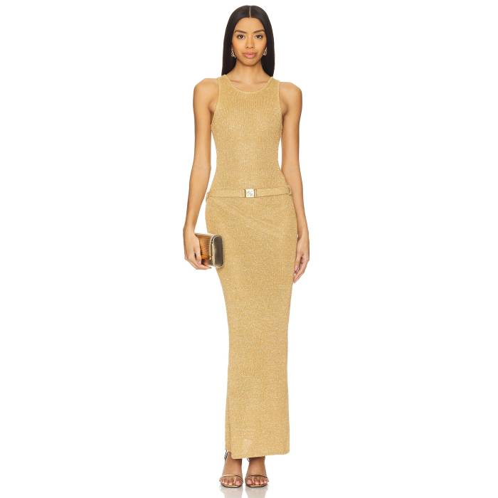 Asta Resort 【 Natalia Belted Dress Women Gold Sequin 】 お召しもの レディース ゴールド