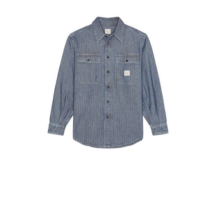 Roy Roger's X Dave's New York 【 Shirt Time Off Recycled Indigo Chevron Rinse Men Indigo 】 タイム 藍色・インディゴ メンズファッション トップス カジュアルシャツ メンズ 藍色・インディゴ
