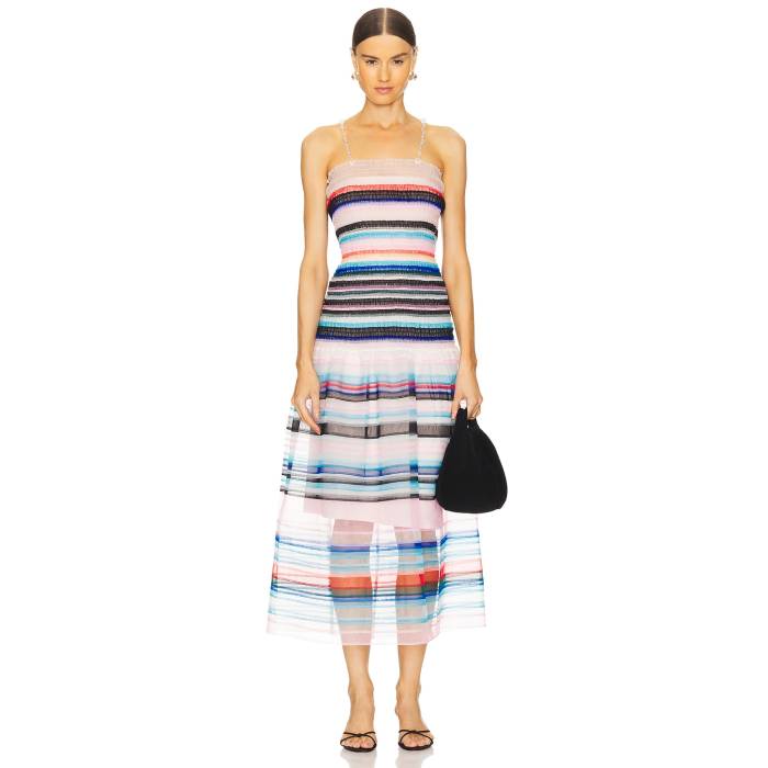 Susan Fang 【 Beaded Strap Striped Smocked Dress Women Pink 】 ストラップ ドレス レディースファッション ドレス レディース pink ピンク